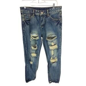 Distressed Ripped Jeans Classic Collection Blue Denim Mid Rise Men's Size 32